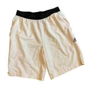 Adidas Men’s Aeroready Short. Cream with Black Waistband. Size Medium